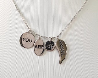 925 Sterling Silver Necklace with "You Are My Angel" Pendant Charms