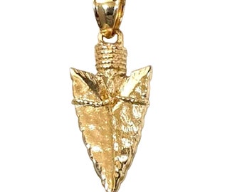 14K Yellow Gold Arrowhead 3D (3 Dimensional) Solid Pendant