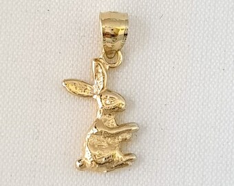 14K Yellow Gold Rabbit 3D (3 dimensional) Colgante sólido