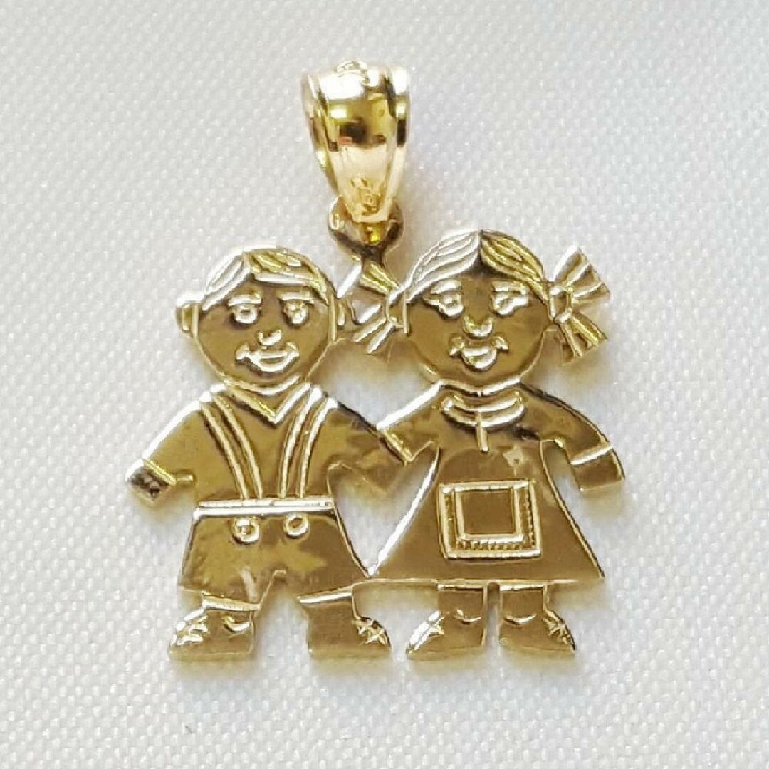 14K Yellow Gold BOY and GIRL Pendant Etsy