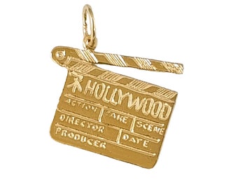 14K Yellow Gold  Directors Action Movie Clap Board Pendant