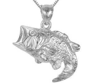 925 Sterling Silver Necklace w/ Bass Fish Pendant Charm