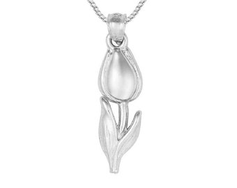 925 Sterling Silver Necklace w/ TULIP FLOWER Pendant Charm