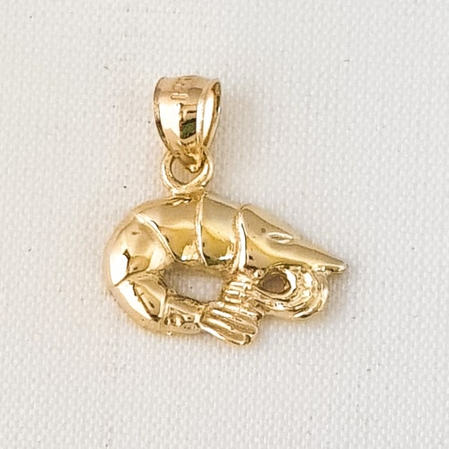 14k Solid Gold Shrimp Pendant on Solid Gold Chain. Etsy