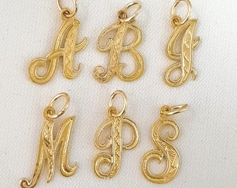 14k Yellow Gold Large Fancy Script Initial C Polished Charm Pendant 22mmx17mm