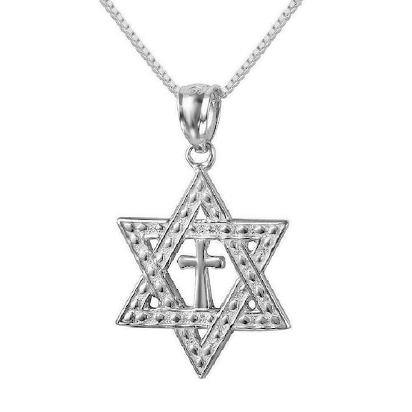 925 Sterling Silver Necklace w/ Star of David with Cross Charm