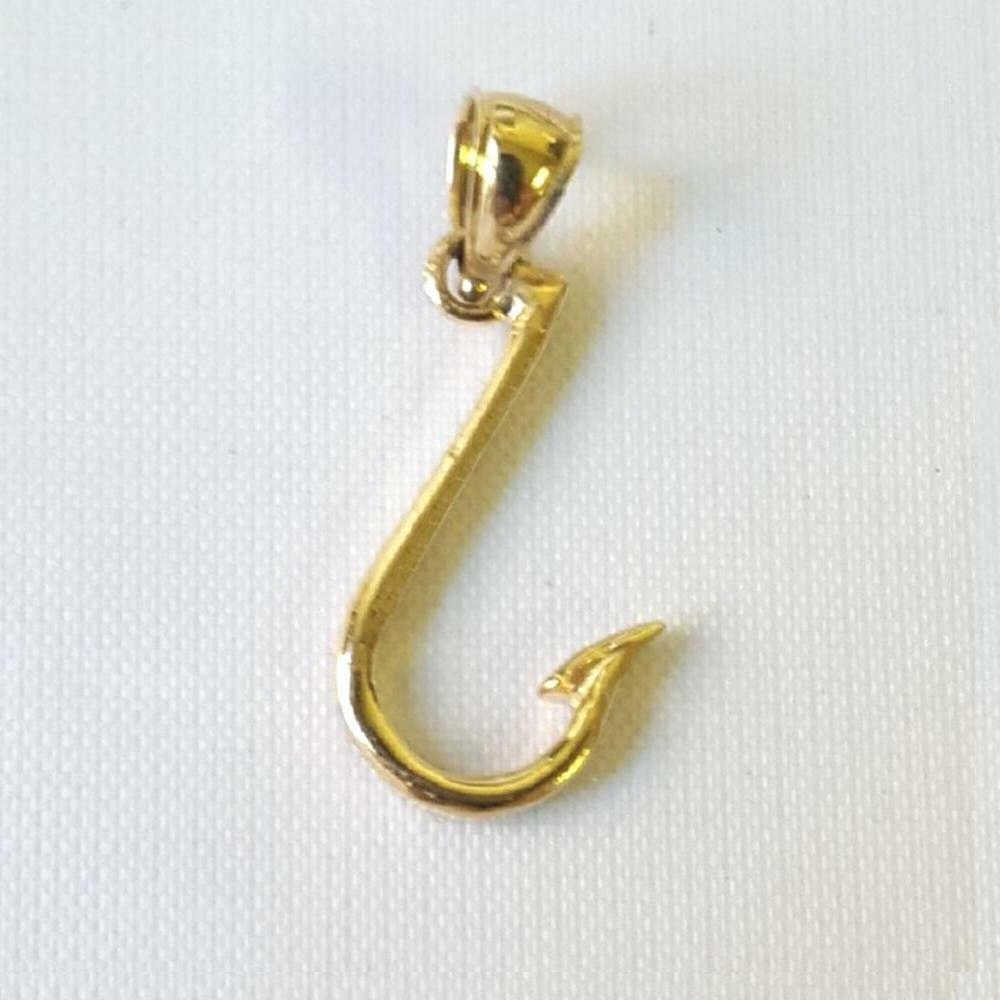14K Yellow Gold Fish Hook Pendant 