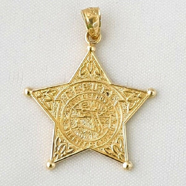 14K Yellow Gold State of Florida Sheriff Deputy Badge Pendant