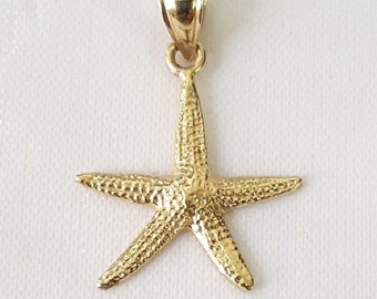 14K Yellow Gold Starfish Pendant | Etsy