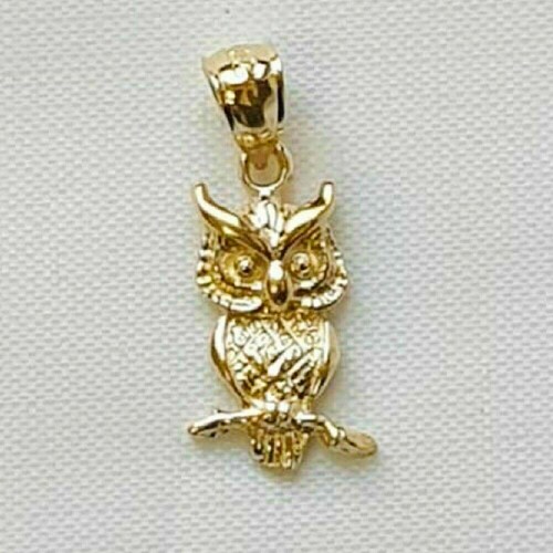 Real Solid Gold Owl Necklace 14k Solid Gold Owl Pendant Etsy