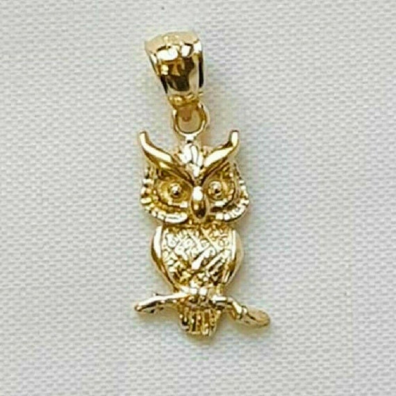 14K Yellow Gold Owl Pendant Etsy