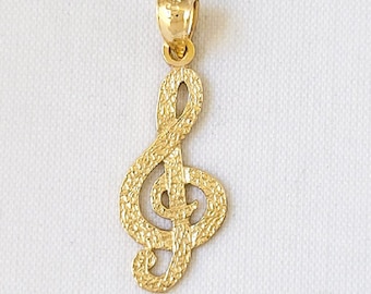 14K Yellow Gold Treble Clef Musical Note Pendant