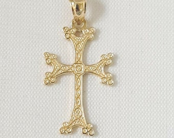 14K Yellow Gold Textured Armenian Apostolic Cross Pendant