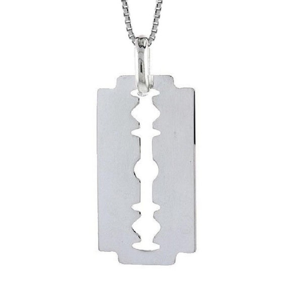 Collier en argent sterling 925 avec grand pendentif lame de rasoir