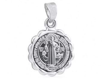 925 Sterling Silver Necklace w/ 2-sided Saint Benedict Pendant Charm