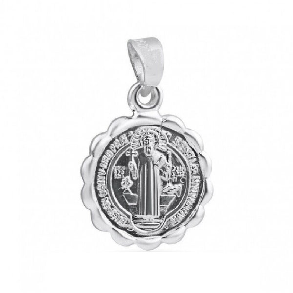 925 Sterling Silver Necklace w/ 2-sided Saint Benedict Pendant Charm