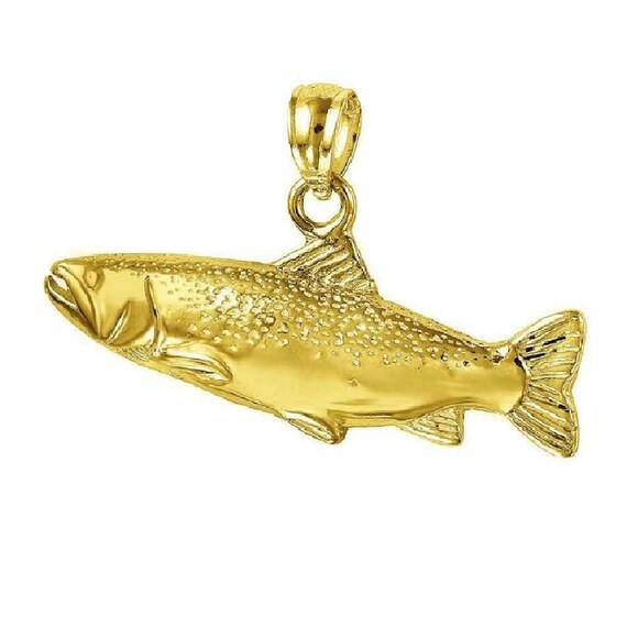 14K Yellow Gold Salmon Fish Pendant 