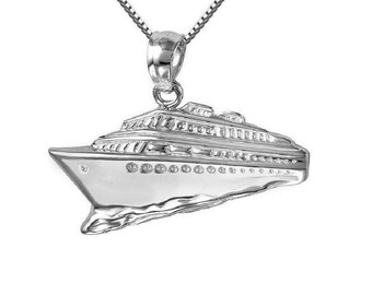 925 Sterling Silver Necklace w/ Cruise Ship Pendant Charm