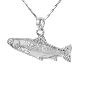 925 Sterling Silver Necklace w/ Salmon Fish Pendant Charm