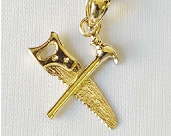 14K Yellow Gold SAW & HAMMER Pendant