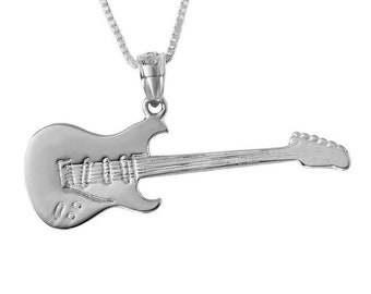 925 Sterling Silver Necklace w/ ELECTRIC GUITAR Pendant Charm