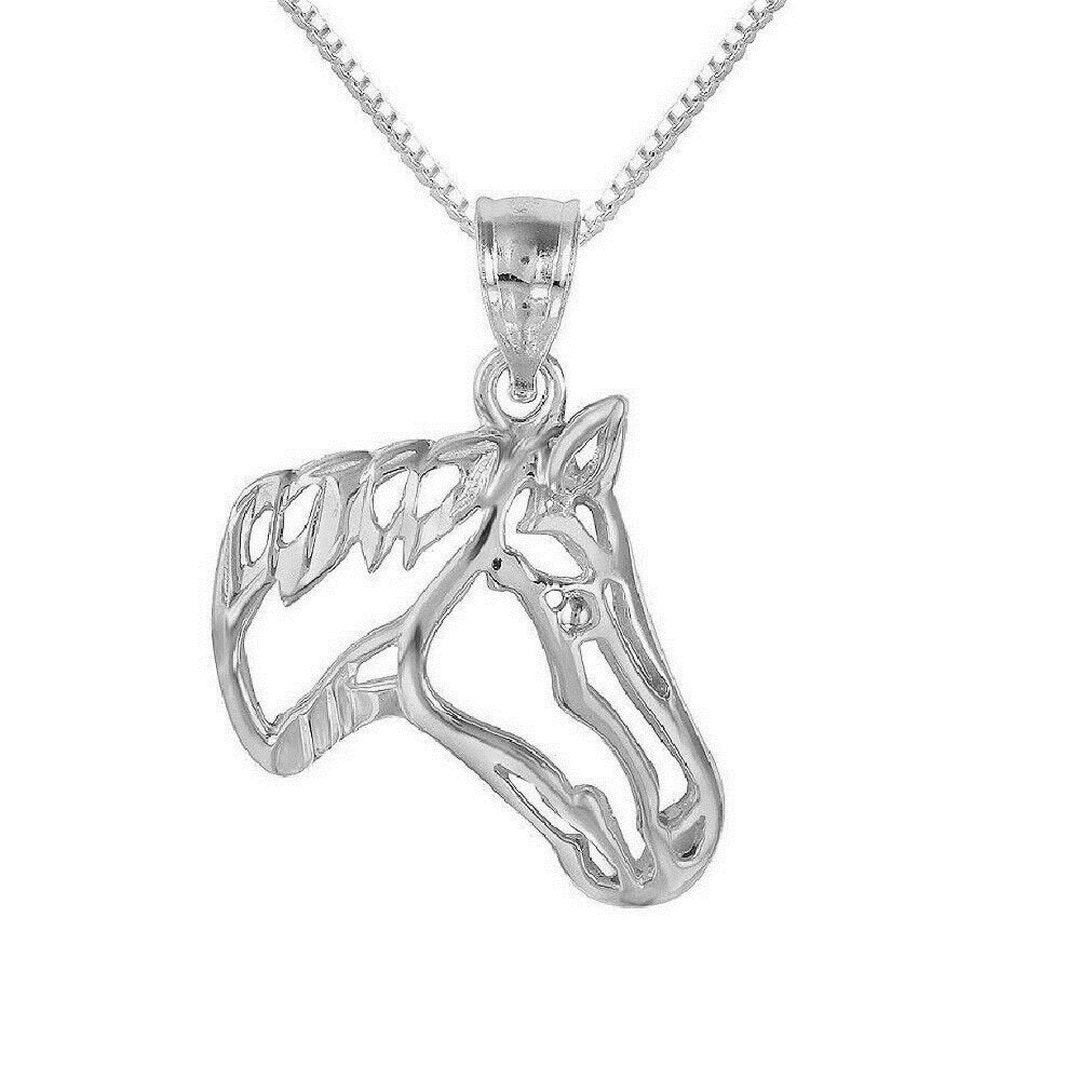925 Sterling Silver Necklace W/ Cutout Horse Head Pendant Charm Etsy