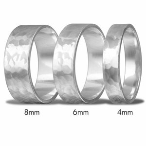 4mm, 6mm, 8mm Sterling Silver Hand Hammered FLAT Wedding Band Ring image 1