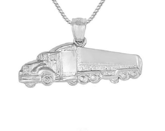 925 Sterling Silver Necklace w/ TRAILER TRUCK Charm Pendant