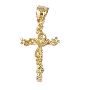 14K Yellow Gold Solid Nugget Cross Pendant