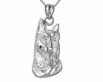 925 Sterling Silver Necklace w/ German Shepherd Dog Head Pendant Charm