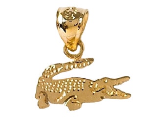 Small 14K Yellow Gold Alligator Crocodile Pendant Charm