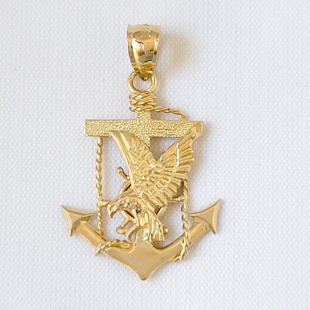 14K Yellow Gold Mariners Anchor Cross With Eagle Pendant Etsy