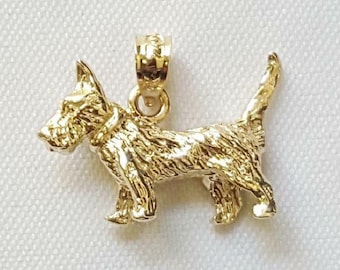 14K Yellow Gold Terrier Dog 3D Solid Pendant