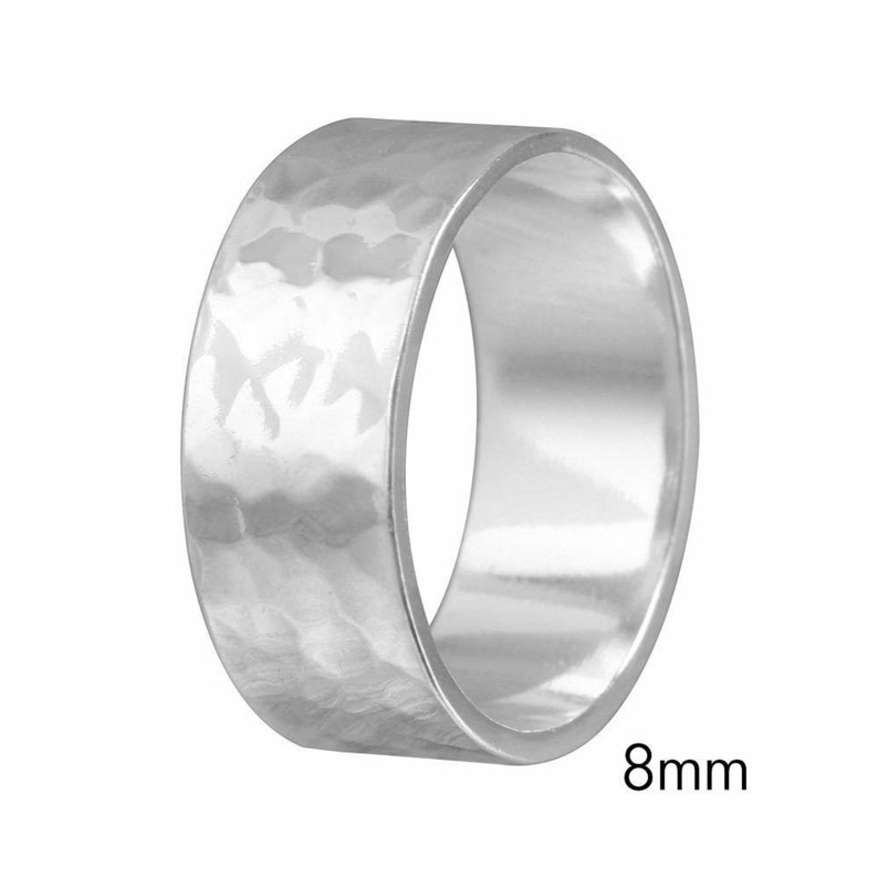 4mm, 6mm, 8mm Sterling Silver Hand Hammered FLAT Wedding Band Ring image 4