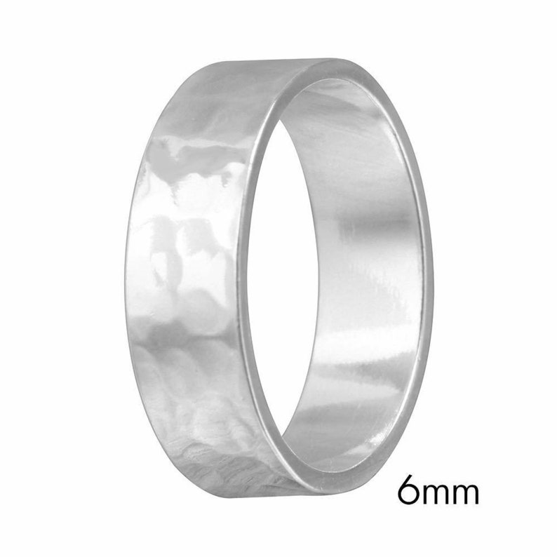 4mm, 6mm, 8mm Sterling Silver Hand Hammered FLAT Wedding Band Ring image 3