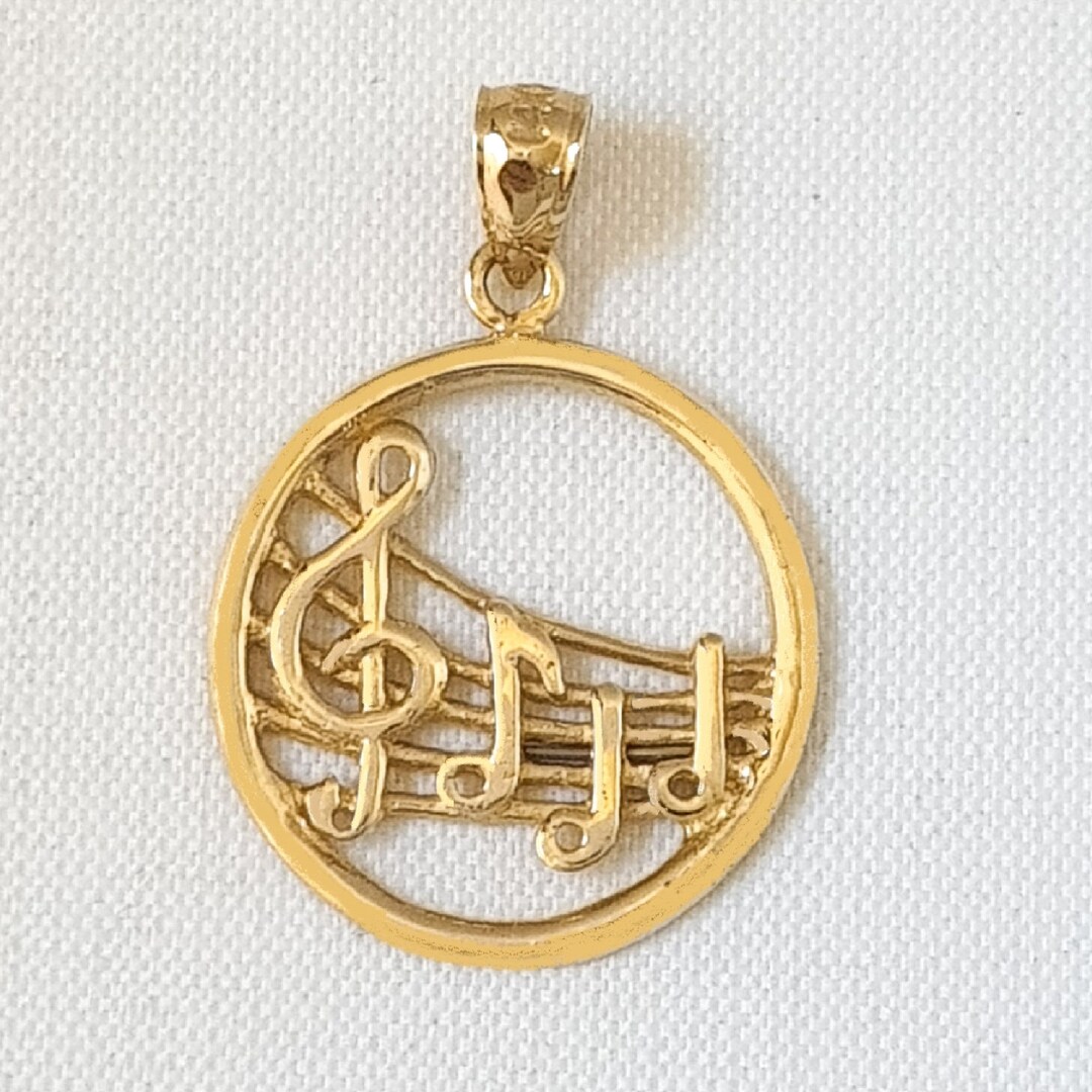 14K Yellow Gold CZ Music Note Pendant - 15.5 Mm