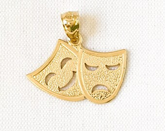 14K Yellow Gold Laugh Now, Cry Later Drama Mask Pendant