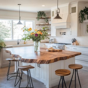 Handmade Kitchen Surface Rustic Wooden Kitchen Countertop Farmhouse Live Edge Kitchen Furniture Floating Countertop Unique Home Decor