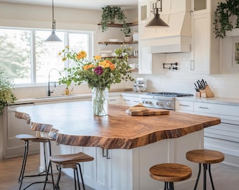 Handgefertigte Küchenoberfläche Rustikale Küchenarbeitsplatte aus Holz Bauernhaus Live Edge Küchenmöbel Schwimmende Arbeitsplatte Einzigartige Wohnkultur