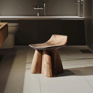 Rustic Wood Shower Seat for Indoor Use Solid Teak Shower Bath Spa Foot Stool Side Table Water Resistant Rustproof Hardware Bathroom Decor