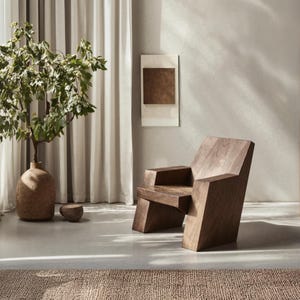 Mid Century Modern Solid Wood Accent Chair Handcrafted Farmhouse Armchair for Living Room Rustic Reading Nook or Patio