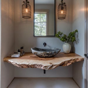 Live edge bathroom vanity shelf handmade rustic vanity corner shelf wall mounted brackets bathroom decor housewarming gift