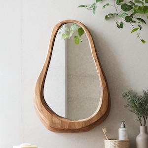 Farmhouse mid century modern mirror handmade asymmetrical mirror rustic irregular mirror handcrafted bathroom mirror housewarming gift