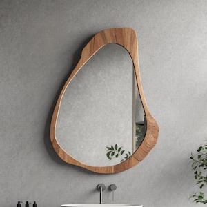 Rustic irregular mirror handmade asymmetrical mirror mid century mirror handcrafted bathroom mirror wood mirror for wall housewarming gift