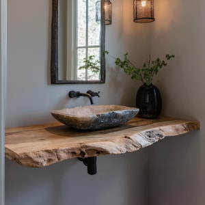 Handmade rustic vanity corner shelf live edge bathroom vanity shelf wall mounted brackets bathroom decor housewarming gift