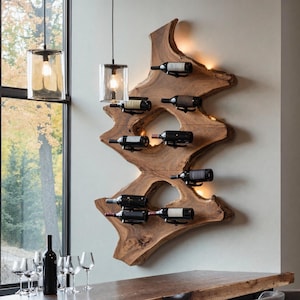 Farmhouse wine stand handcrafted solid wood wine rack countertop rustic wine bottle holder for modern kitchen or home bar decor