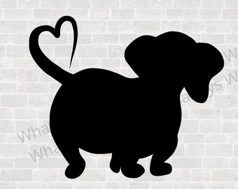 Dachshund SVG - Puppy JPG - Dog Cut File - Small dog png - hand drawn file - tshirt file - pet digital file - Weener Dog heart tail SVG