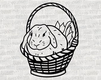 Lapin dans un panier - lapin de Pâques - Svg Pâques - lapin de Pâques - fichier coupe lapin - Tshirt lapin de Pâques - lapin panier Svg - panier de Pâques Svg