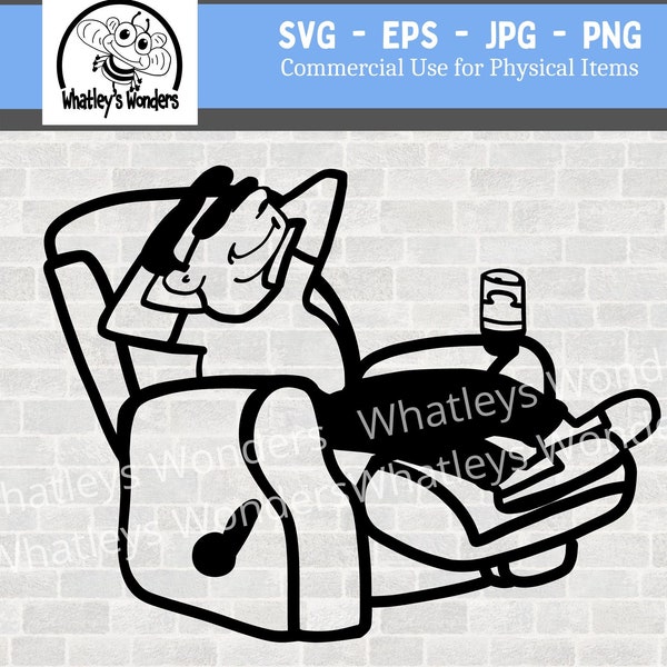 Man on Recliner SVG - Funny Father's Day JPG - Funny Male Cut File - Hand Drawn File - Man Relaxing File - Male Drinking File