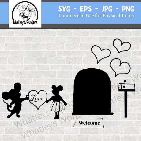 Mouse House svg - Mice Valentine Cut File - Valentines Day PNG - Love Cut File - hand drawn file -tshirt file - Wall sticker file